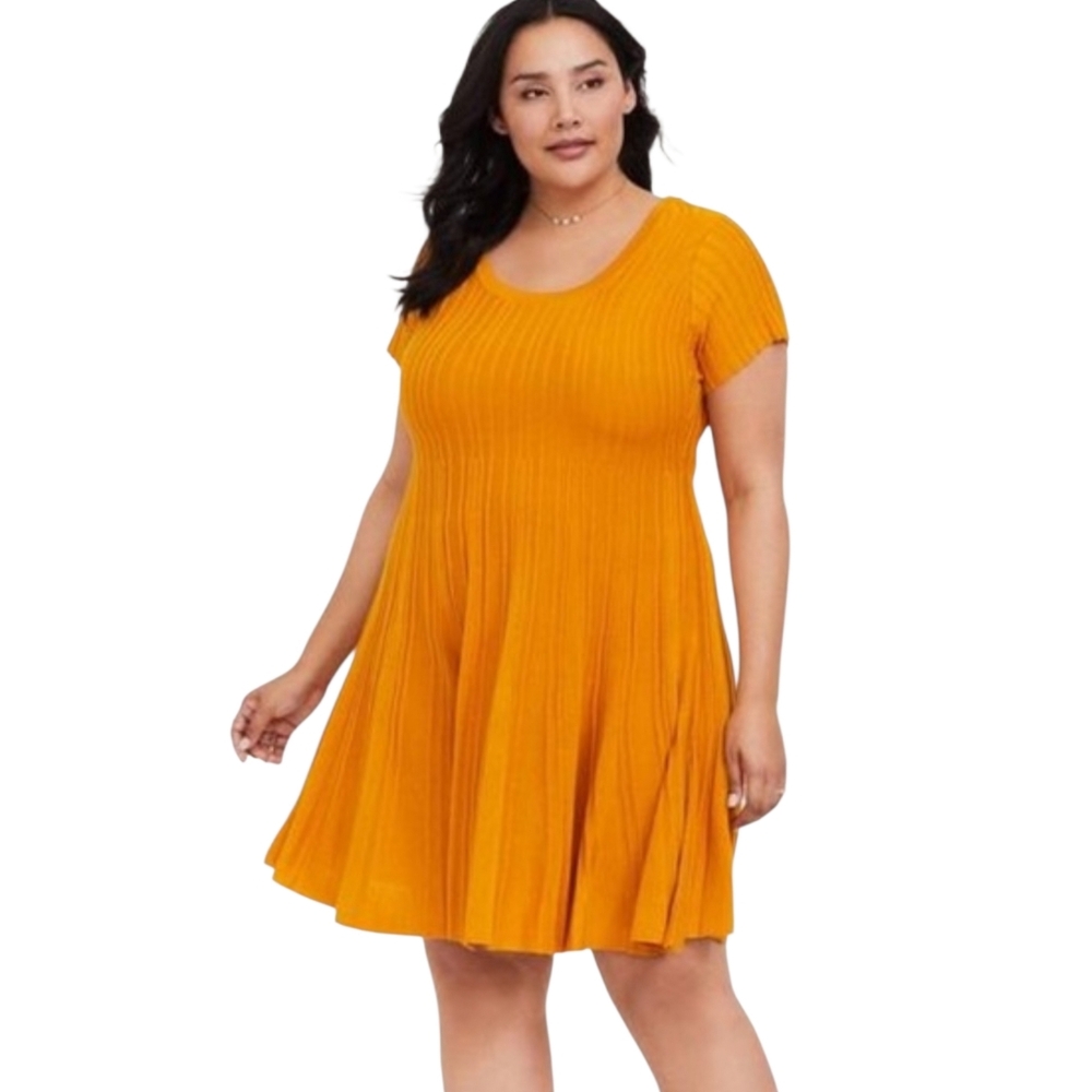 Torrid Golden Orange Fit & Flare Sweater Dress Size 4